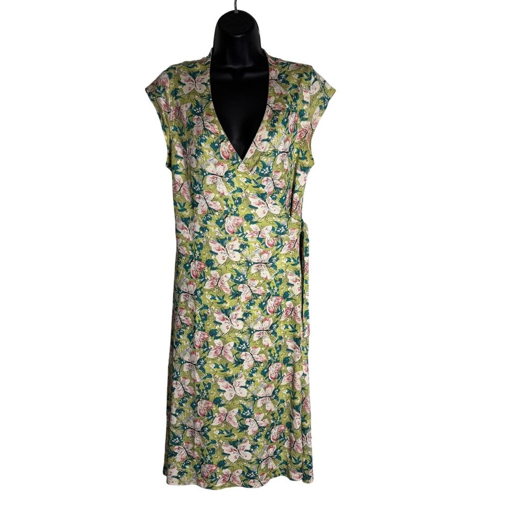 Floral Wrap V-Neck Midi Dress With Cap Sleeves & Adjustable Waist Tie